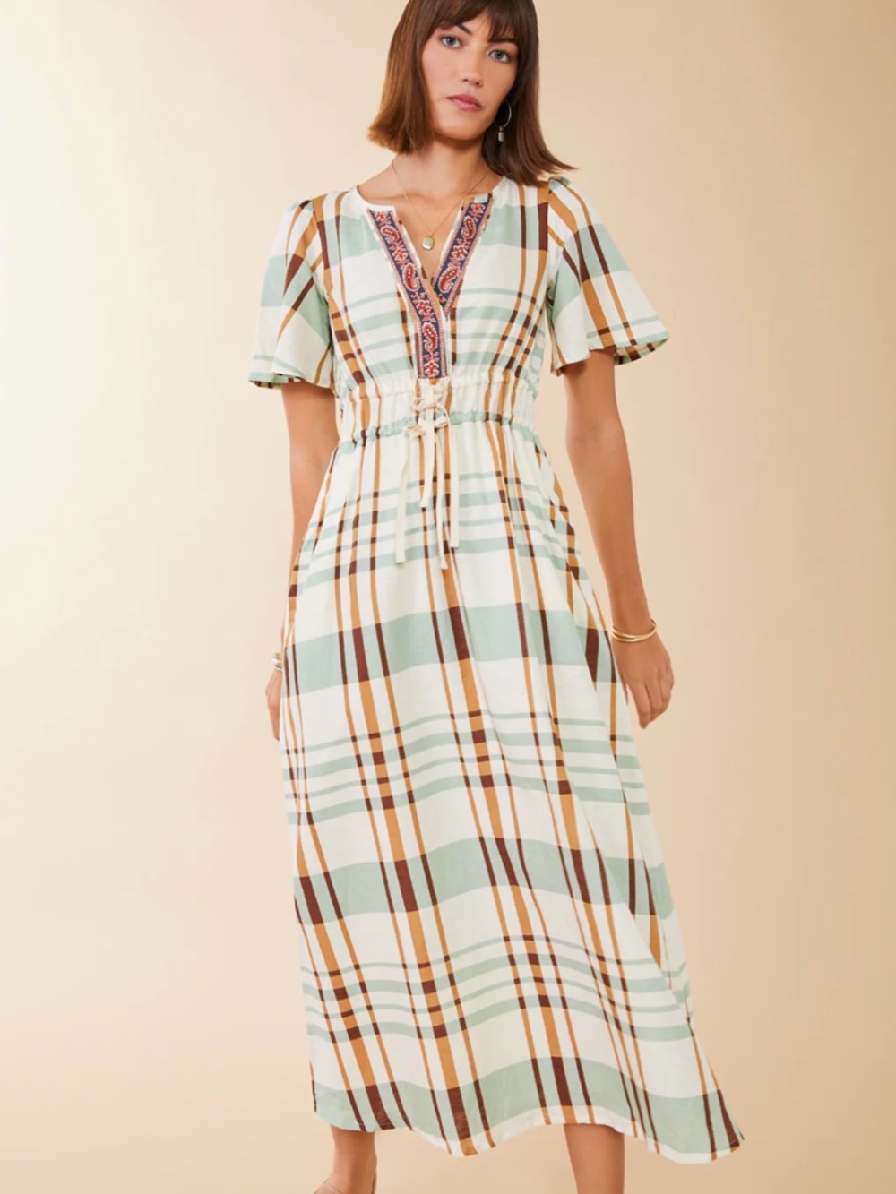 Spartina Meghan Midi Dress Kalalanta Plaid Cream XS